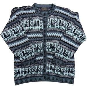 Artesania Los Andes 100% Alpaca Fair Isle Cardigan Men Size M Button Up Crew